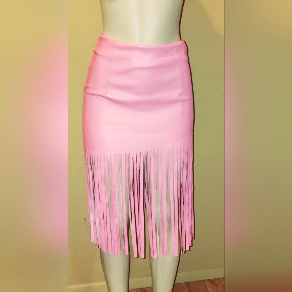 Blue B Woman's Faux Leather Fringe Mini Skirt